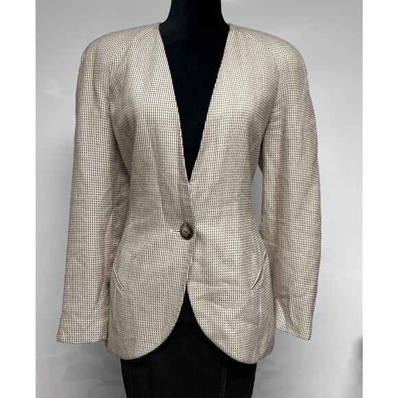 Vintage Christian Dior Linen Blend Blazer Womens Sz 12 Old Money Equestrian - Picture 1 of 12